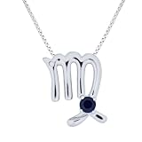 Sterling Silver Created Sapphire and Diamond Virgo Pendant (0.005 cttw, I-J Color, I2 Clarity), 18"