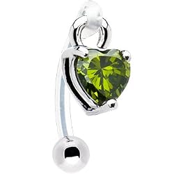 Olive Cubic Zirconia Heart Bioplast Intimate Piercing