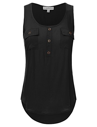 JJ Perfection Women's Solid Woven Scoop Neck Sleeveless Tunic Tank Top
