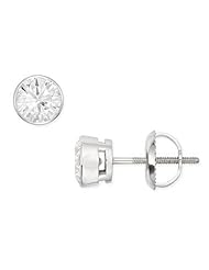 1 Carat Diamond Stud 14K White Gold Bezel Set Earrings
