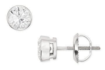 1 Carat Diamond Stud 14K White Gold Bezel Set Earrings