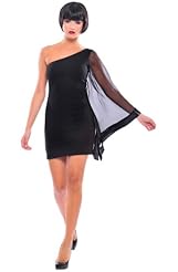 Sequined Bell Sleeves One Shoulder Georgette/Rayon/Silk  Dress