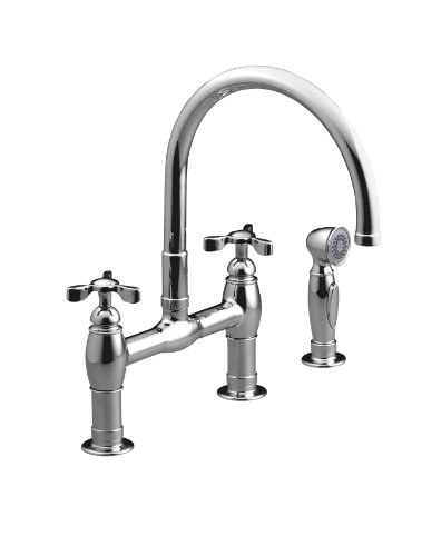 KOHLER K-6131-3-CP Parq Deck-Mount Kitchen Faucet with Spray, Polished Chrome