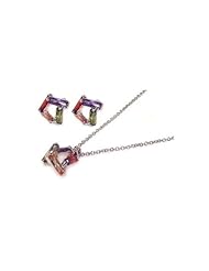 Nickel Free Sterling Silver Pendant & Earring Sets Matching Open Square CZ Earring And Necklace