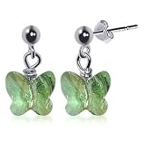 Kids Butterfly Green Swarovski Crystal .925 Sterling Silver Post Drop Earrings
