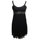 EmbellishedLittleBlackDresswithEmpireWaistandAdjustableStrapsPaddedBodice