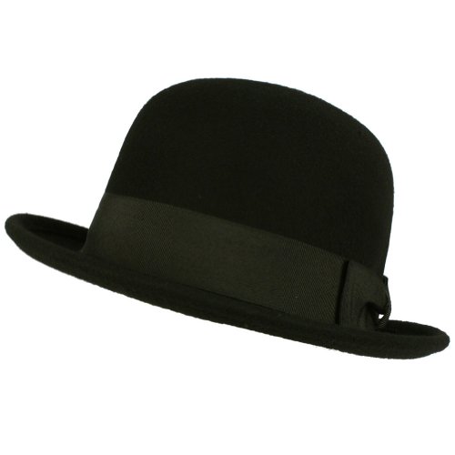 Unisex Winter Classic 100% Wool Derby Bowler Ribbon Band Hat Cap Black M/L