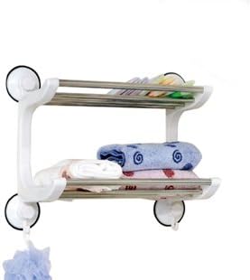 Vieworld Wall Mounted 2-Tier Suction Storage Rack, 2 Hooks, Stainless Steel