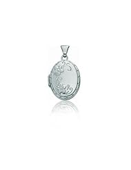 Sterling Silver Oval Floral Pendant Photo Locket (12 x 22mm)