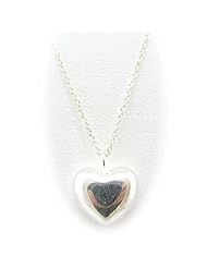 Sterling Silver Puffed Heart Pendant Cable Chain Necklace Italy
