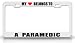 MY HEART BELONGS TO A PARAMEDIC Occupation Metal Auto License Plate Frame Tag Holder, White/Black