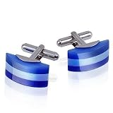 Forzieri Cat's Eye - Blue Striped Silver Plated Cufflinks