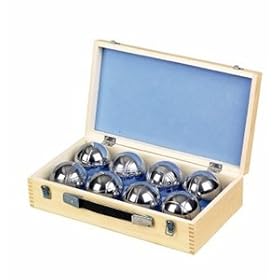 Set of 8 Metal Boules. Petanque in Foam Lined Wood Case.