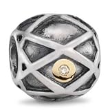 Authentic Pandora Jewelry Silver 14k Yellow Gold Lined Round Bead Charm with Diamonds