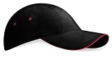 Beechfield brushed cotton sports cap in Black / red