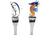 Art Glass Dolphin & Sea Horse Wine Bottle Stoppers