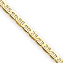 14k 3mm Flat Anchor Chain Bracelet - 8 Inch - Spring Ring