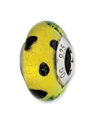 Sterling Silver Lime Green with Blk Dots Italian Murano Glass Charm