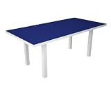 Polywood Euro All-Weather Rectangle Dining Table - White with Royal Blue Slats