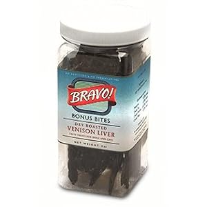 Bravo! Dry Roasted Venison Liver Strips, Treats for Dogs and Cats by 