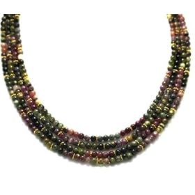 Tourmaline Necklace 4 Strands Multi-color with Idian Beads Beaded Necklace 17... by