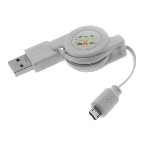 GTMax White Micro-USB Sync & Charging Retractable Cable for Samsung Galaxy S 4G, Galaxy S II 4G, Galaxy S II Epic Touch 4G, Galaxy S II Skyrocket 4G, Focus S 4G, Epic 4G, Stratosphere 4G, Captivate Glide, Replenish, Doubletime, Focus Flash 4G