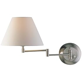 Holtkoetter Swing-Arm Wall Sconce with Fabric Shade, Satin Nickel with Satin White Shade by Holtkoetter