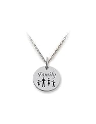 Stellar White (tm) 925 Sterling Silver Disc Charm - Family - 16 To 18 Inch Adjustable Chain Included