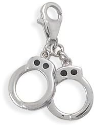 Rhodium Plated Handcuffs Charm with Lobster Clasp