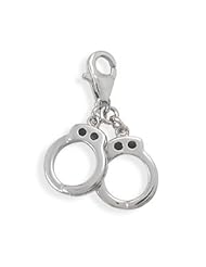 Rhodium Plated Sterling Silver Handcuffs Charm with Lobster Clasp