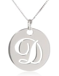 14k White Gold Italian Script Initial Disc Pendant Necklace, 18"