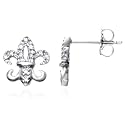 14K White Gold Fleur de Lis Diamond Stud Earrings