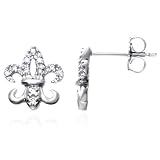 14K White Gold Fleur de Lis Diamond Stud Earrings