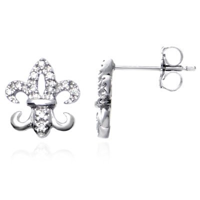 14K White Gold Fleur de Lis Diamond Stud Earrings