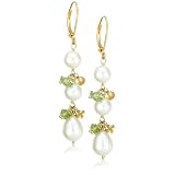 14k Gold Plated Sterling Silver White Freshwater Cultured Pearl with Peridot and Citrine-Accent...
