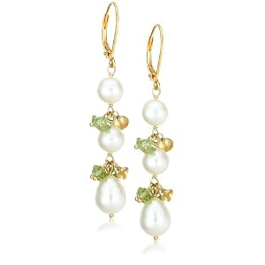 14k Gold Plated Sterling Silver White Freshwater Cultured Pearl w/ Peridot and Citrine Accent Dangle Earrings