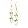 14k Gold Plated Sterling Silver White Freshwater Cultured Pearl with Peridot and Citrine-Accent Dangle Earrings