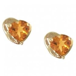 Heart Cut Orange Citrine Earring Studs in Yellow Gold
