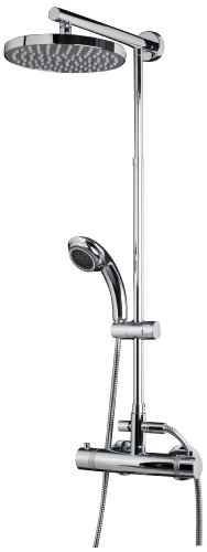 Schulte D9640 02 DuschMaster Rain mit Thermostat, Kopfbrause rund, H 98-149 x B 30 x T 55,5 cm, Messinggrundgestell, chrom