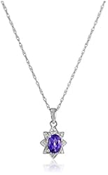 Sterling Silver Gemstone and Diamond Accent Halo Star Pendant Necklace, 18"