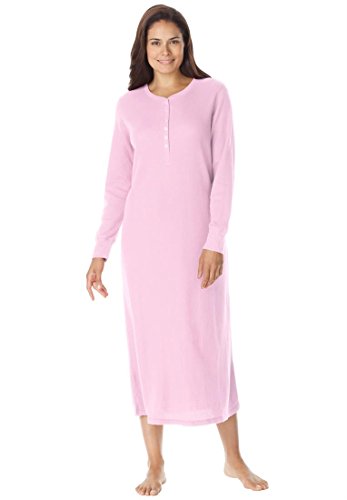 Dreams & Co. Women's Plus Size Long Thermal Knit Henley Sleepshirt