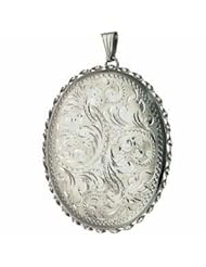 Silver 46x38 engraved twisted wire edge oval Locket