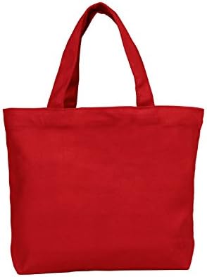 Set of 12 - Small Red Tote Bags 11x8.5x2.5", 100% Cotton Canvas