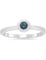 0.20 Cts Teal Blue Diamond Stack Band in 14K White Gold