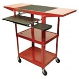 Adjustable Height Drop Leaf AV Cart - Red (Red) (42"H x 24"W x 18"D)