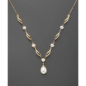 14k Gold Cultured Freshwater Pearl and Diamond Accent Necklace by Macy's