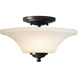 Murray Feiss SF240ORB Barrington Collection 2-Light Semi-Flush, Oil Rubbed Bronze Finish with White Opal Etched Glass Shade