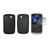 Black Silicone Gel Skin Cover Case + LCD Screen Protector for Blackberry Tour 9630