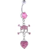 Pink Cubic Zirconia SKULL and HEART Dangle Belly Ring