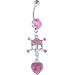 Jewelry : Pink Cubic Zirconia SKULL and HEART Dangle Belly Ring